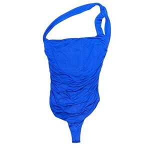 Lovers + Friends Bodysuit Royal Blue Ruched Sides Stretch‎ One Shoulder Size XS